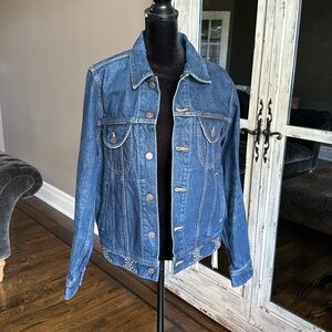 Celine denim blue jacket silver stud logo trucker coat oversized sz large